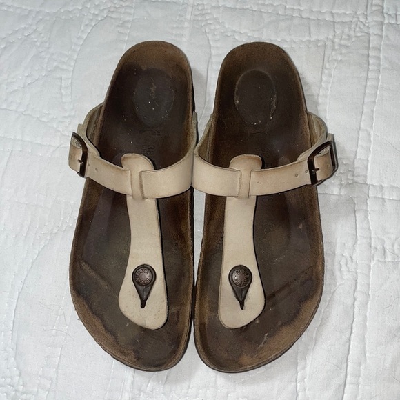 Birkenstock Gizeh Leather Sandals EU size 38 Tan Neutral Cork Well Worn Gorpcore - Picture 2 of 9